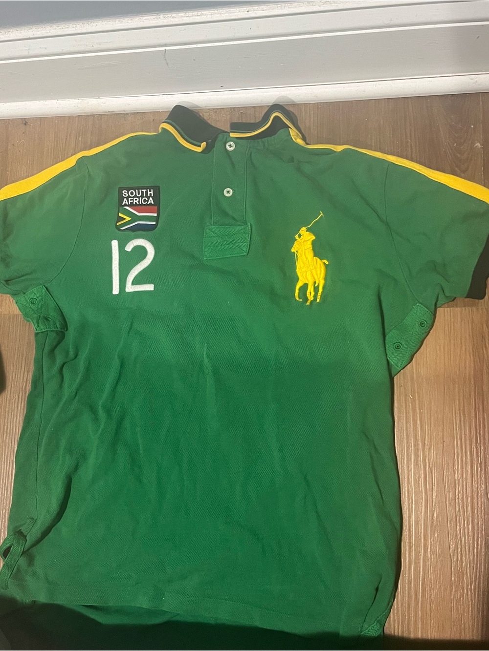Ralph Lauren Green Polo Shirt with Yellow Accents & South Africa Patch
